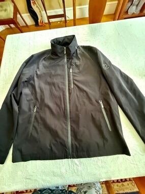 Tumi Tech Black Hooded Full Zip Travel Jacket Sz L